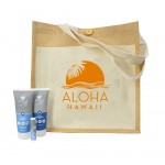 Promotional Aloe Up Cotton/Jute Tote Bag with Sport Sunscreen