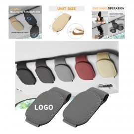 Logo Branded Full Leather Magnetic Sunglass Holder Visor Sunglasses Holder Clip