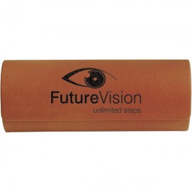 Saddle Brown/Black Leatherette Eyeglass Case with Logo