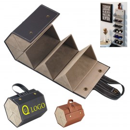 Logo Branded Pu Leather Glasses Case W/6 Compartments And Handle