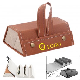 Pu Leather Glasses Case W/3 Compartments And Handle with Logo