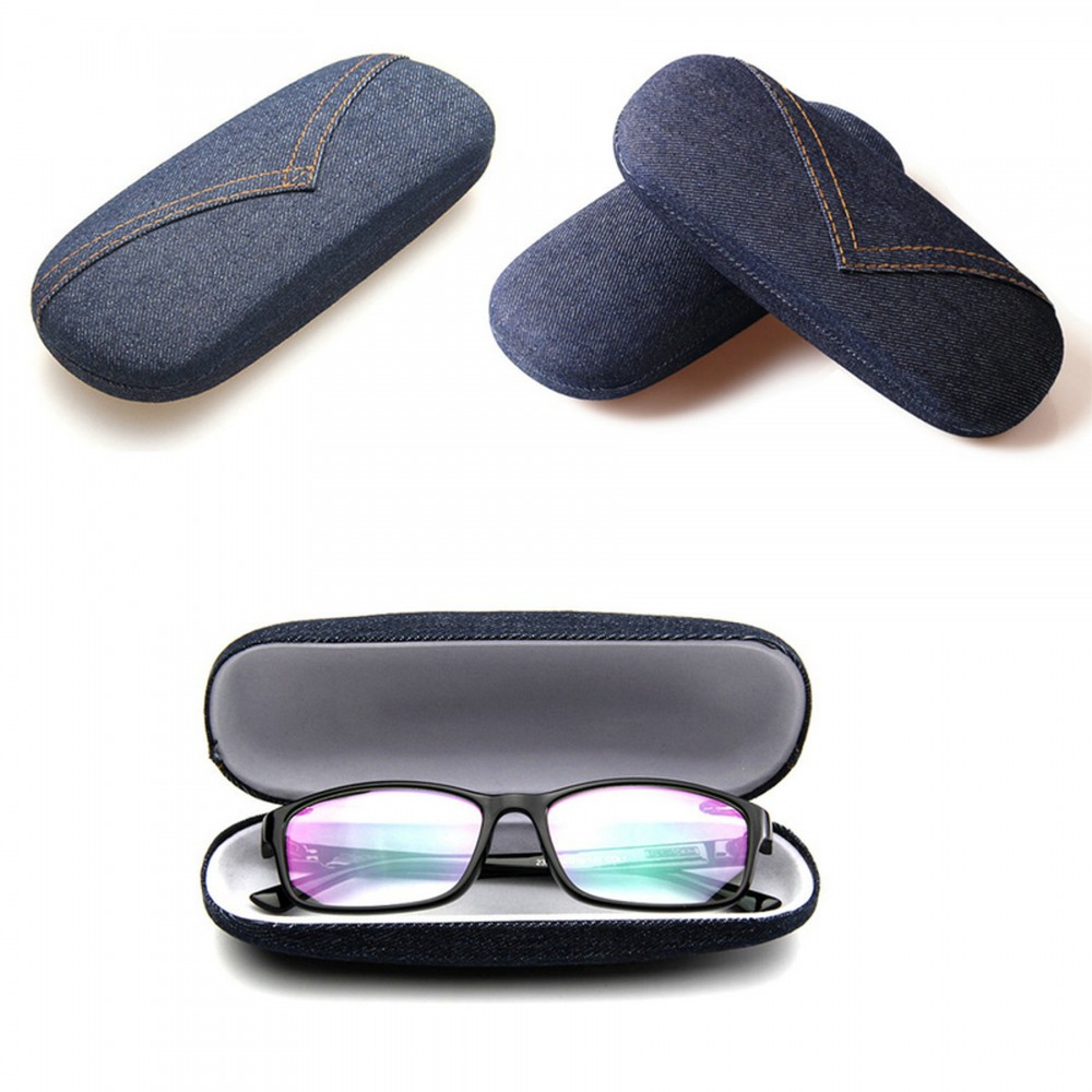 Custom Imprinted Denim Hard Shell Eyeglasses Sunglasses Case Holder
