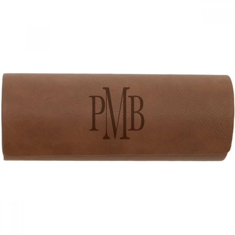 Brown/Black Leatherette Eyeglass Case with Logo