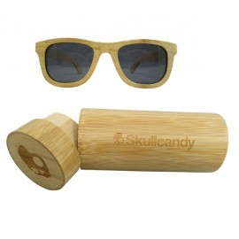 Bamboo Sunglasses With Round Bamboo Case with Logo  Bamboo Sunglasses With Round Bamboo Case with Logo