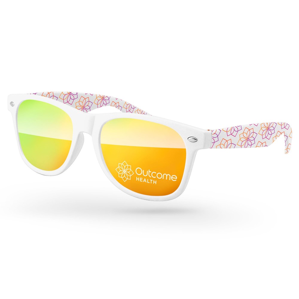 Custom Imprinted Retro Mirror Sunglasses w/Lens Imprint & Full Color Arms Sublimation Wrap