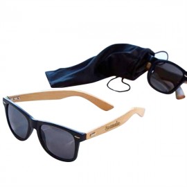 Black and Bamboo Sunglasses w/Pouch Custom Imprinted