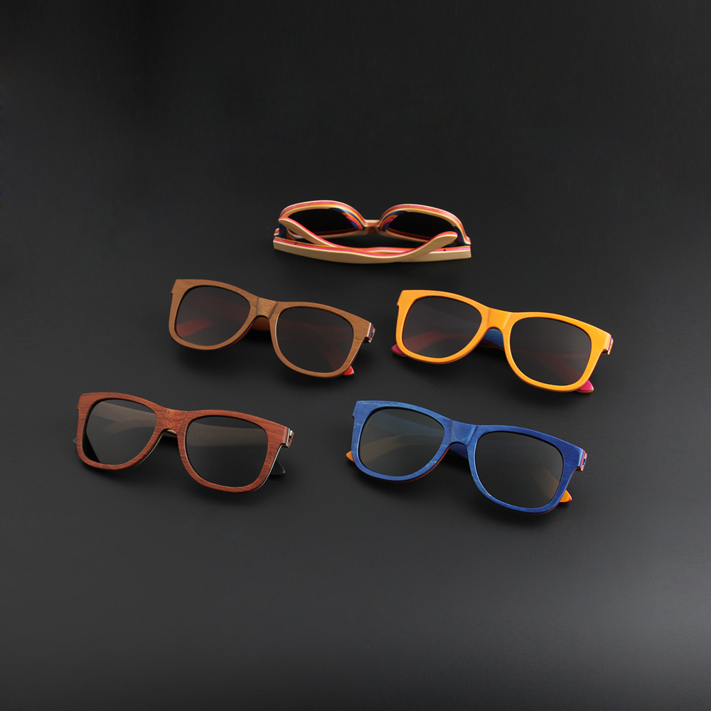 W-W3008 Series Recycled Skateboard Full Sunglasses Wooden Sunglasses Custom Imprinted