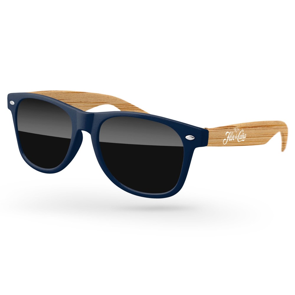 2-Tone Faux-wood Retro Sunglasses Logo Branded