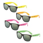 Logo Branded Mirrored Lens Classic Neon Sunglasses (Assorted Colors)