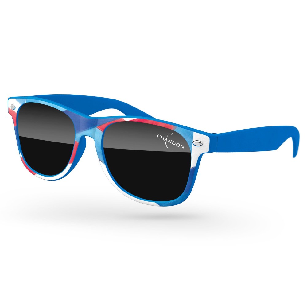 Retro Sunglasses w/1 Color Temple Imprint & Front Frame Heat Transfer Custom Printed