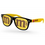 Logo Branded 2-Tone Retro Pinhole Sunglasses w/Full Color Temple Imprint