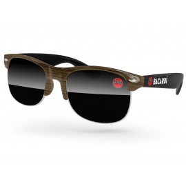 Custom Imprinted 2 Tone Faux-Wood Club Sport Sunglasses w/Temple Imprints & Sublimation Wrap