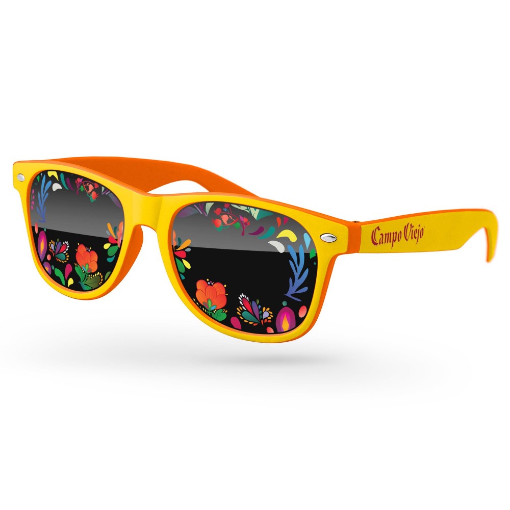 2-Tone Retro Sunglasses W/Full Colors Lens Imprint & 1 Color Temple Imprint Custom Printed