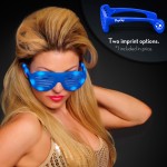 Logo Branded Promotional Blue Light Up Slotted Sunglasses - Overseas Imprint