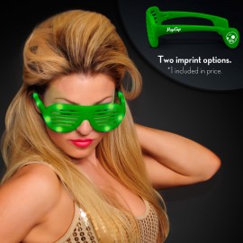 Logo Branded Custom Promo Green Light Up Slotted Sunglasses - Domestic Imprint