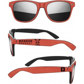 Retro Brushed Wood Mirrored Split Lenses Sunglasses Logo Branded
