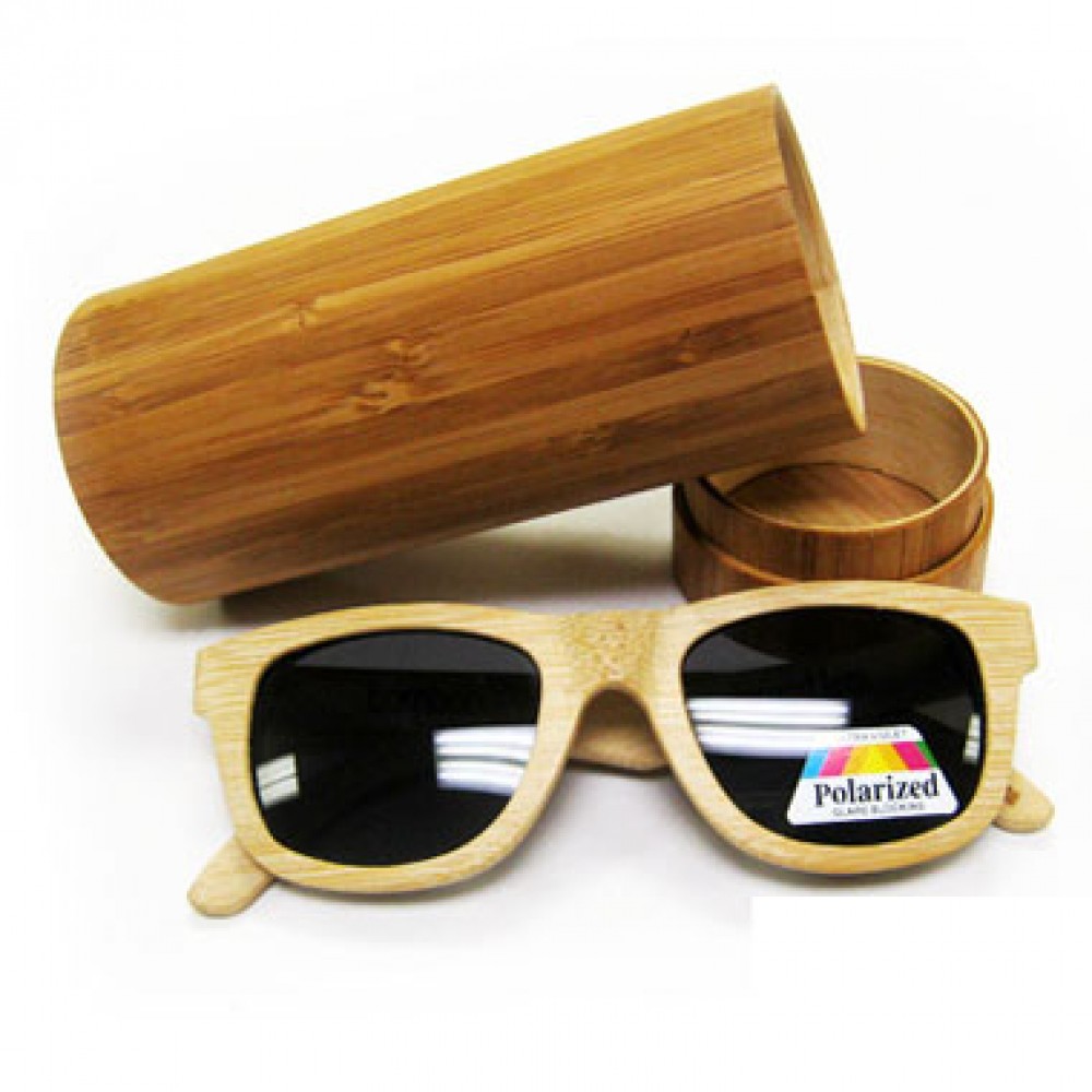 Custom Printed Polarized Bamboo Sunglass in Bamboo Tube Case . Custom Printed Polarized Bamboo Sunglass in Bamboo Tube Case .