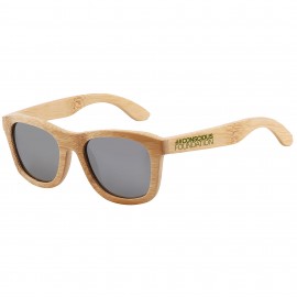 Logo Branded Bamboo Dark Lenses Promotional Sunglasses W/Temple Imprint