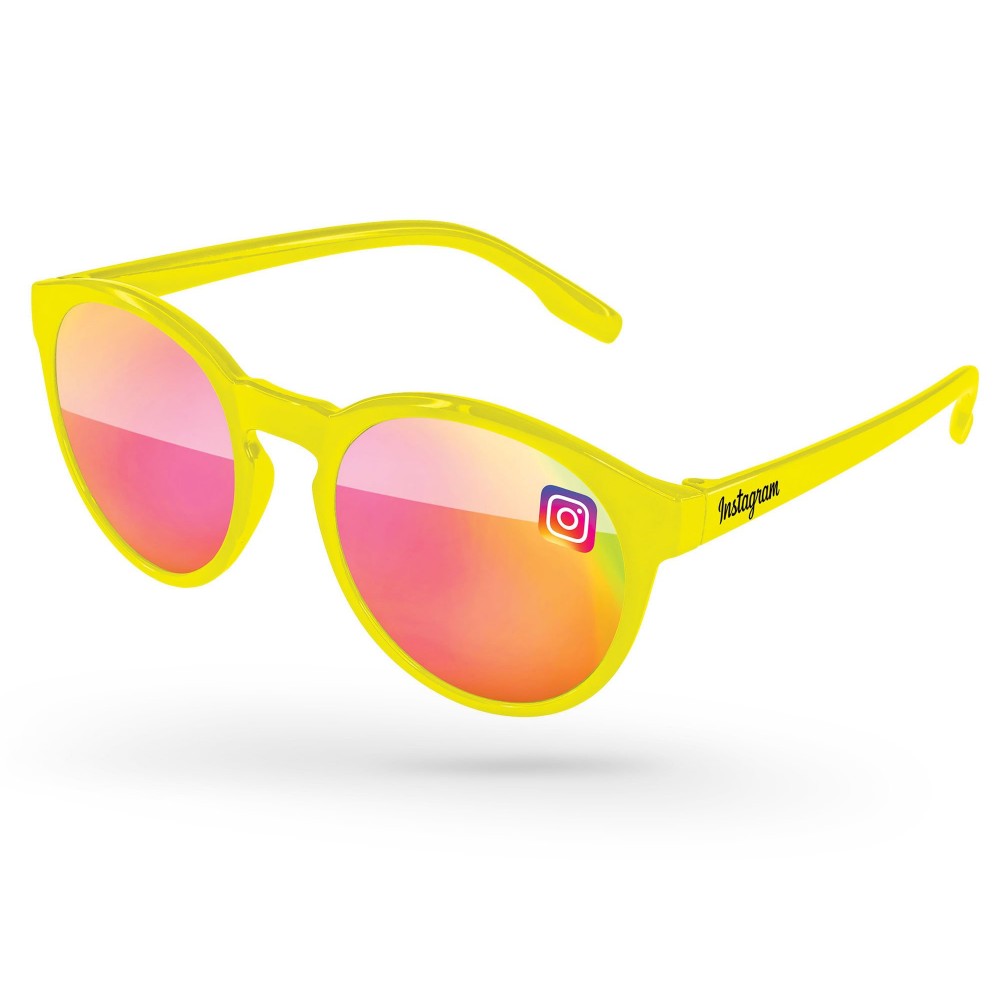 Logo Branded Vicky Mirror Sunglasses w/Full Color Lens Imprint & 1 Color Temple Imprint