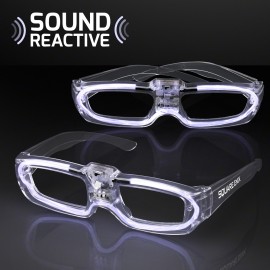 Flashing White Light Up 80s Style Shades with Sound Reactive LEDs Custom Printed