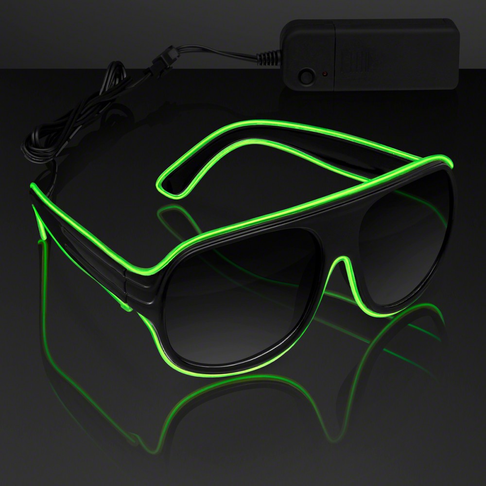 Green"Neon Look" Aviator EL Shades - BLANK Logo Branded