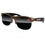 Custom Imprinted Faux-Wood 2-Tone Club Sport Sunglasses w/ Temple Imprint