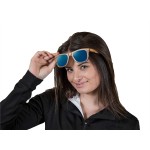 Zebra Wood Sunglasses with Blue Lenses Logo Branded
