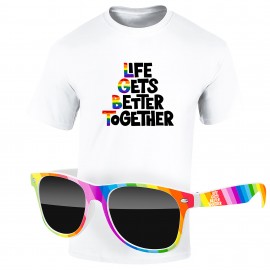Pride KIT: Full-Color DTG T-Shirt (Light Colors) & Rainbow Sunglasses Custom Printed