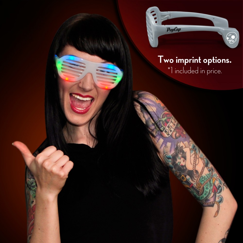 Imprintable Multicolor Light Up Slotted Sunglasses - Overseas Imprint Logo Branded Imprintable Multicolor Light Up Slotted Sunglasses - Overseas Imprint Logo Branded