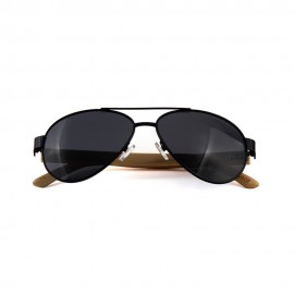 Logo Branded W-2040 Series Bamboo Wooden Classic Aviator Sunglasses