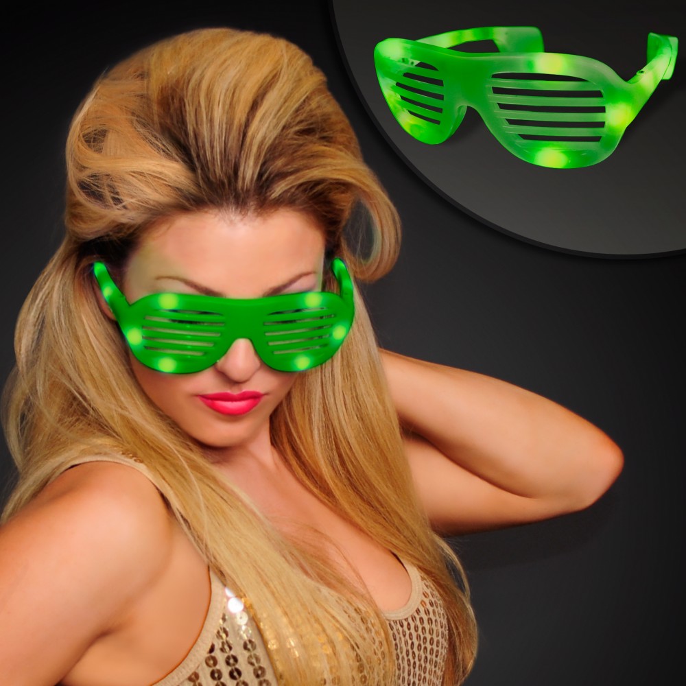 Promotional Green Light Up Slotted Sunglasses - BLANK