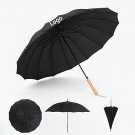 16 Ribs Umbrella with Wooden Handle with Logo  16 Ribs Umbrella with Wooden Handle with Logo