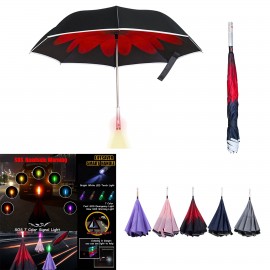LED Light Straight Handle Double Reverse Umbrella with Logo
