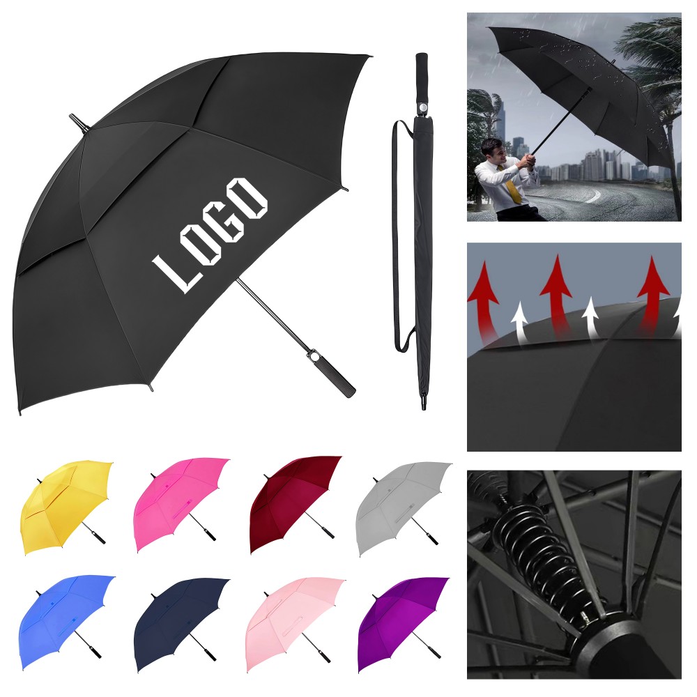 Logo Branded 34" Large Double-Layer Automatic Golf Umbrella