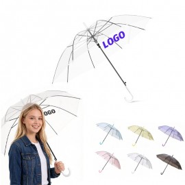 Straight Transparent Umbrella with Assorted Color Handle with Logo