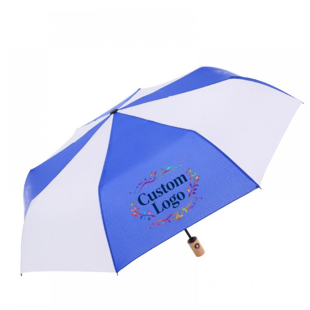 Auto Folding Umbrella with Wood Handle with Logo