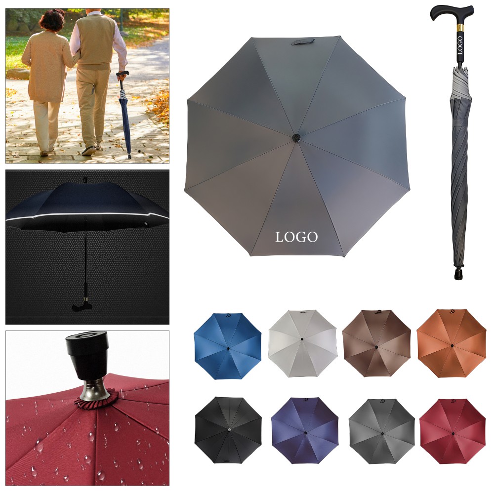 Cane Umbrella with Reflective Strips with Logo
