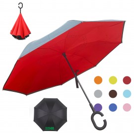 Custom Inverted Reverse Umbrella with C-Shaped Handle MOQ50