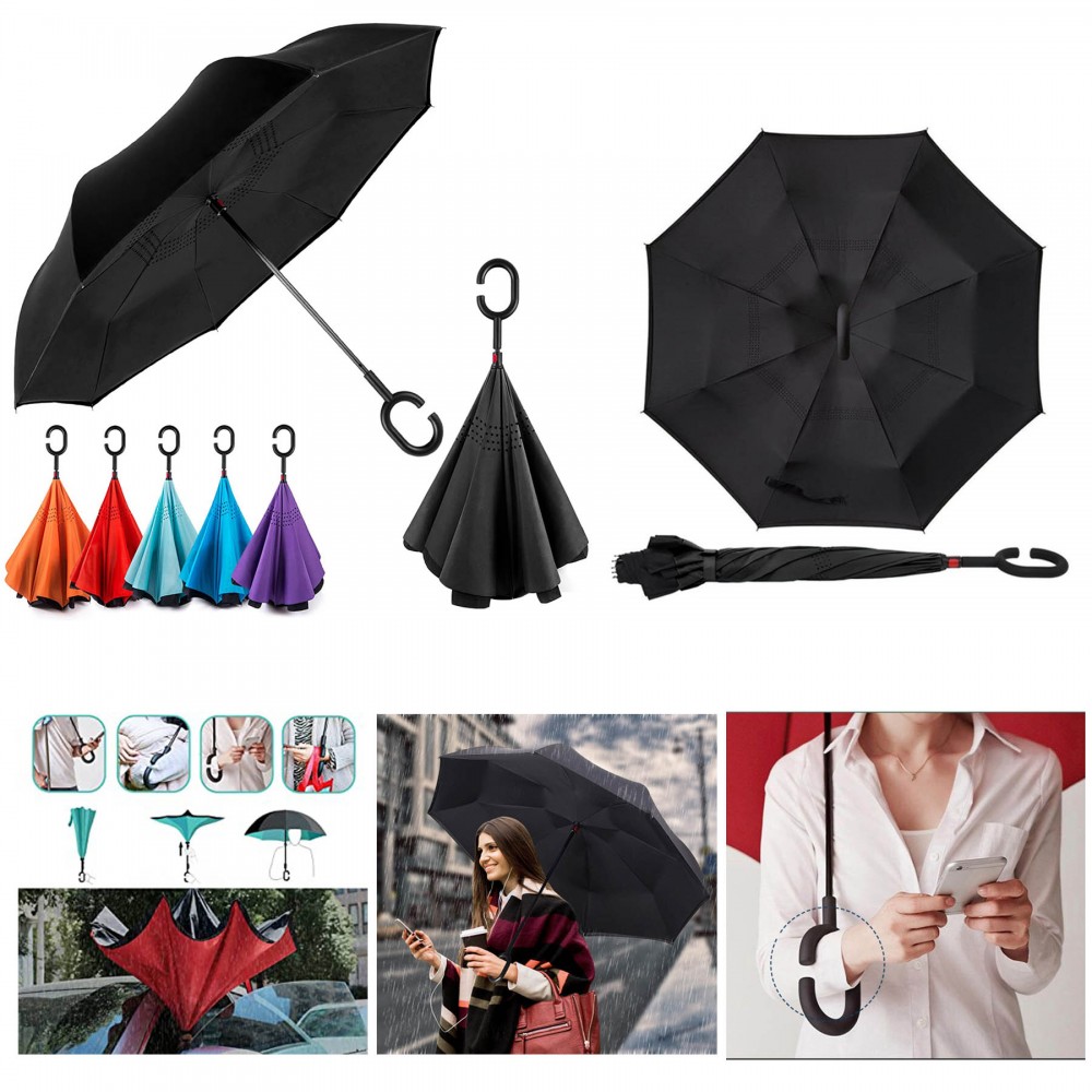 Custom Imprinted Inverted Umbrella Double-Layer Standing C-Shaped Long Handle Car Umbrella Custom Imprinted Inverted Umbrella Double-Layer Standing C-Shaped Long Handle Car Umbrella
