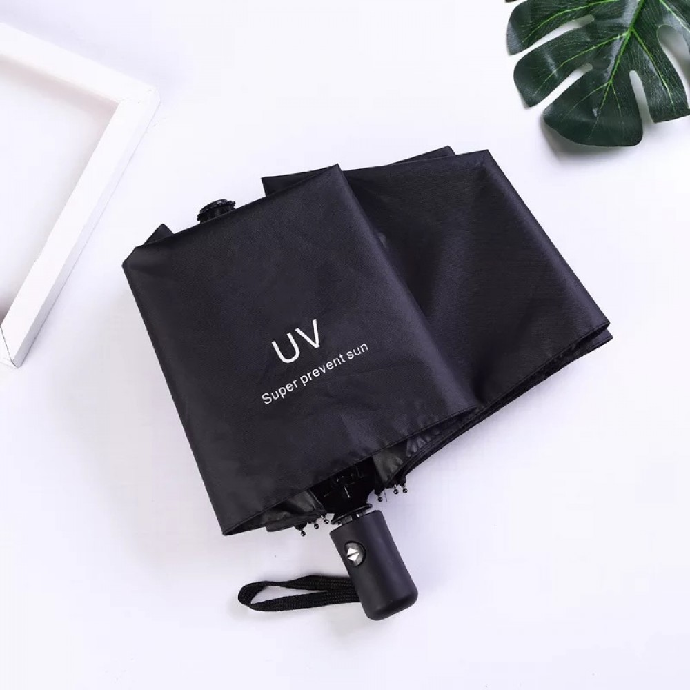 Fully automatic UV three fold umbrella, black glue sunscreen sun umbrella, anti UV sunshade umbrella with Logo