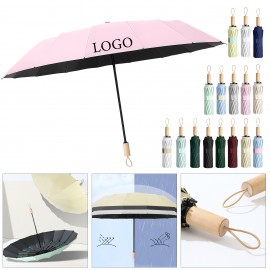 Custom Wooden Handle Folding Umbrella Windproof