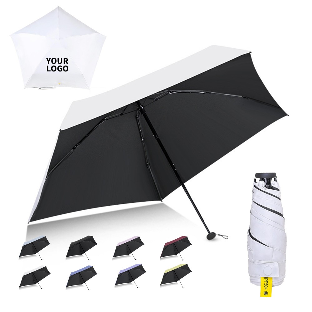 Logo Branded Mini Five Fold Vinyl Sun Umbrella
