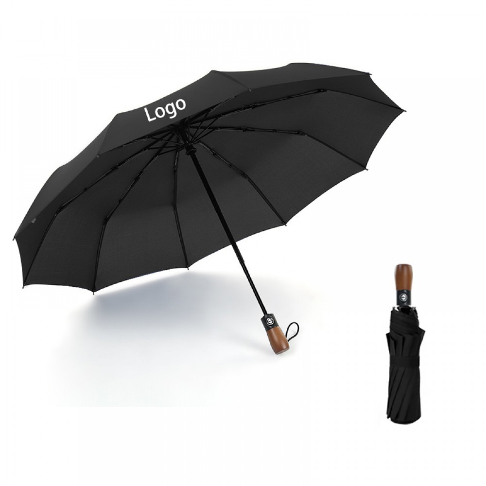 Windproof Automatic Sun/Rain Umbrella with Wooden Handle with Logo Windproof Automatic Sun/Rain Umbrella with Wooden Handle with Logo