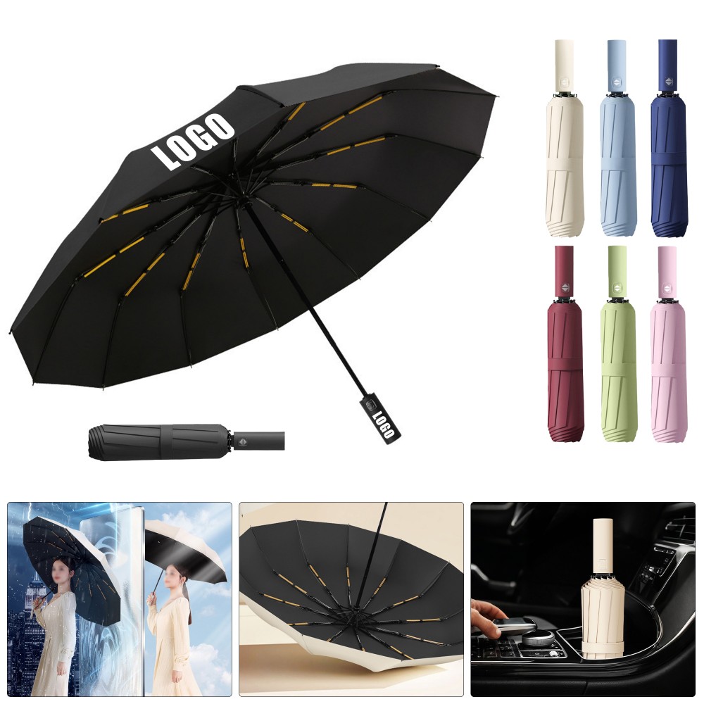 Automatic 12 Rib Windproof UV Protection Umbrella with Logo