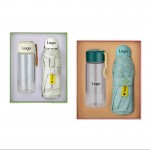 2-Piece Borosilicate Glass Cup and Umbrella Gift Set with Logo