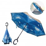 Inverted Reverse Upside Down Umbrella with C-Shaped Handle with Logo