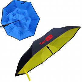Custom Reverse Inverted Umbrella With C-Shape Handle with Logo