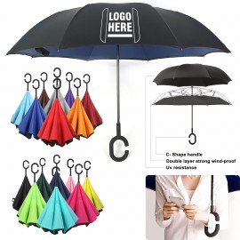 Logo Branded Double Canopy Inverted Reverse Upside Down Umbrella With C-shape Handle  Logo Branded Double Canopy Inverted Reverse Upside Down Umbrella With C-shape Handle