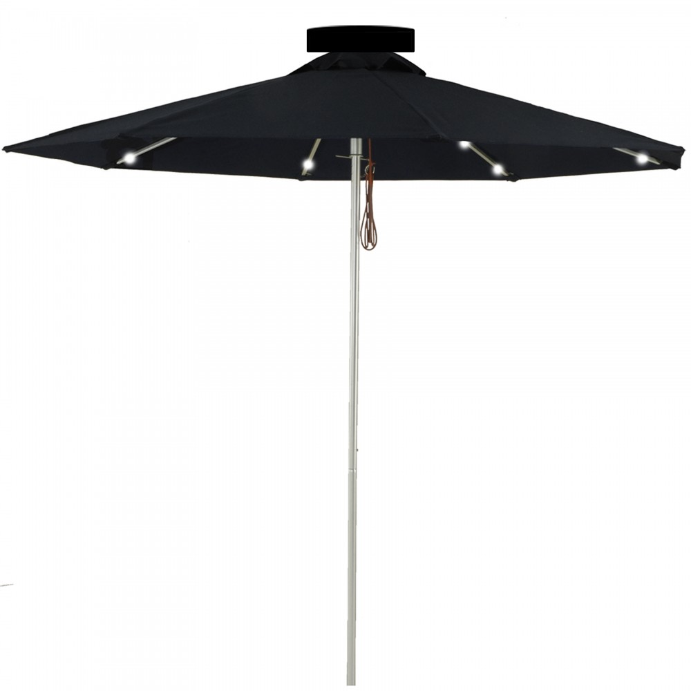 Logo Branded US Made 7 1/2' Solar Powered LED Illuminated Heavy Duty Commercial 8 Panel Market Umbrella