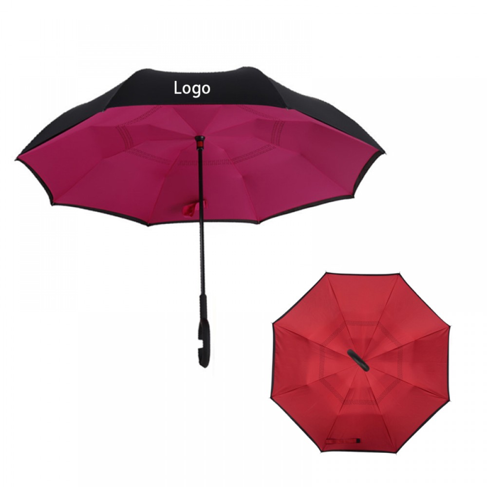 Double Layer Reverse Umbrella with C-Shaped Handle with Logo